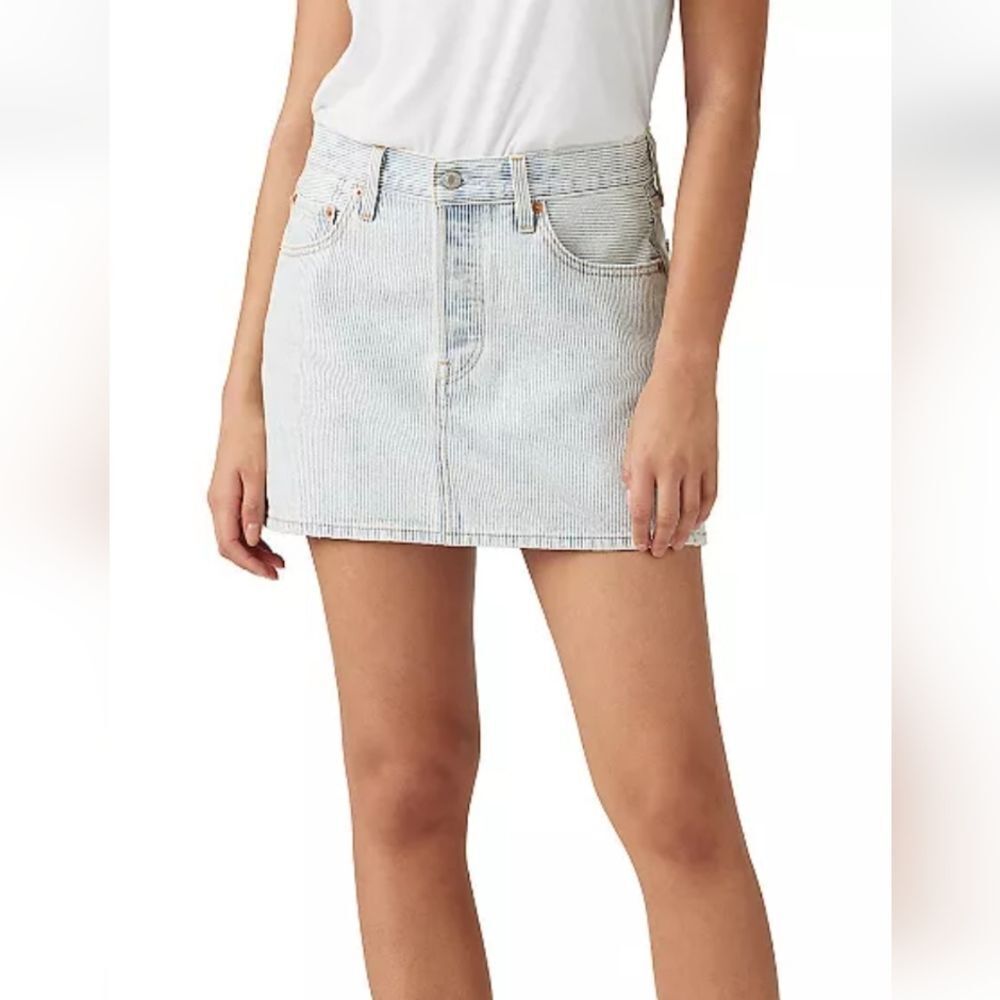 NWT Levi's Striped A-Line Icon Denim Jean Mini Skirt Blue White Fractal Line -25